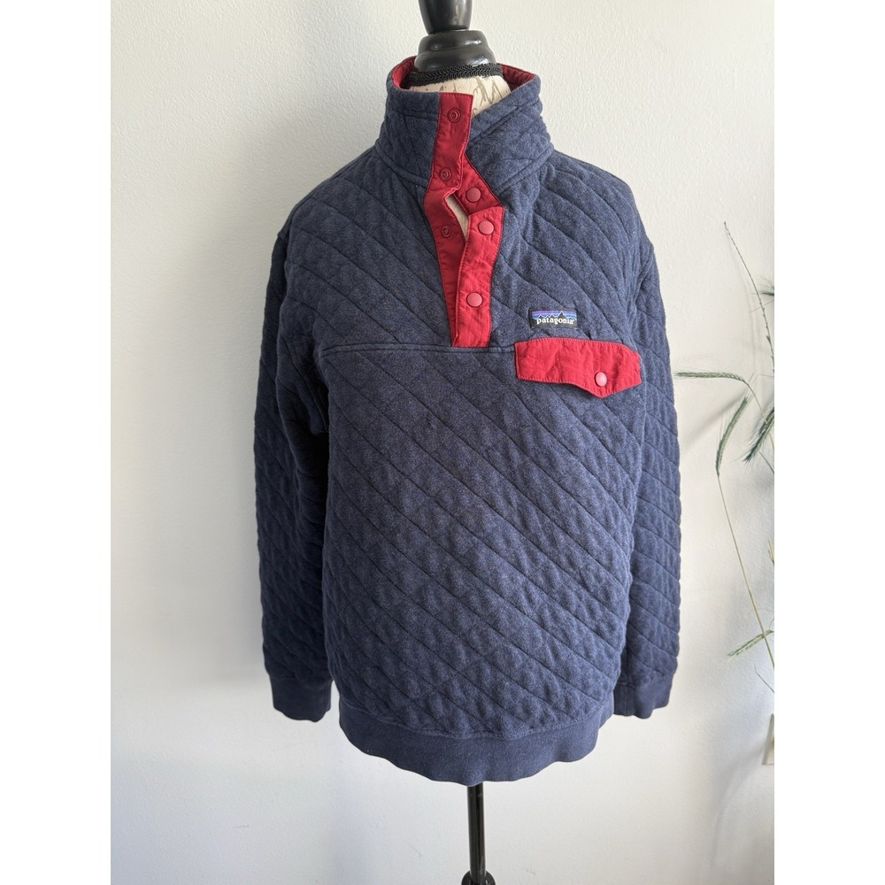 Patagonia Navy Quilted Snap-Placket Pullover with Red Accents